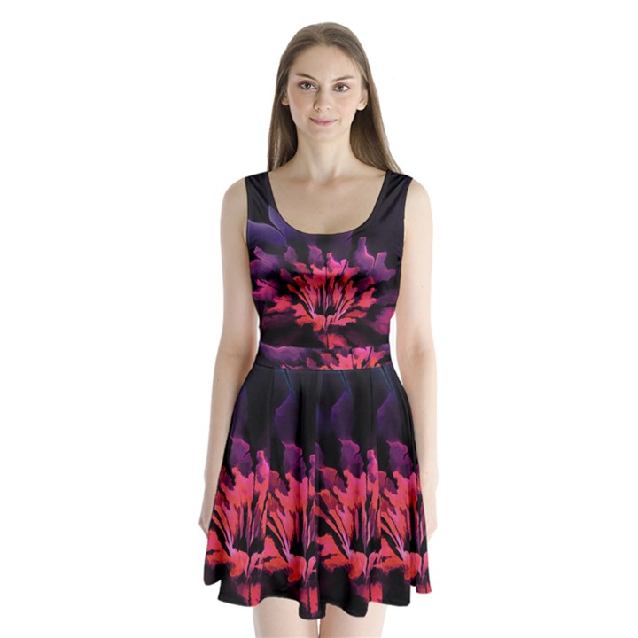 Floral Pink Fractal Painting Split Back Mini Dress 