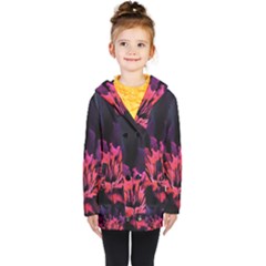 Floral Pink Fractal Painting Kids  Double Breasted Button Coat