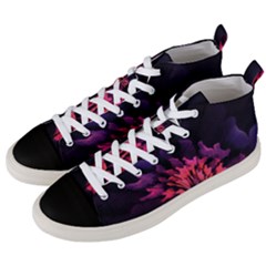 Floral Pink Fractal Painting Men s Mid-top Canvas Sneakers by Pakrebo