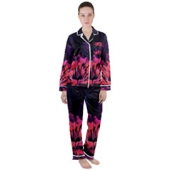 Floral Pink Fractal Painting Satin Long Sleeve Pyjamas Set