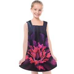 Floral Pink Fractal Painting Kids  Cross Back Dress