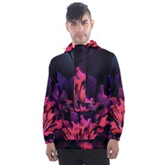 Floral Pink Fractal Painting Men s Front Pocket Pullover Windbreaker