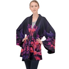 Floral Pink Fractal Painting Velvet Kimono Robe by Pakrebo