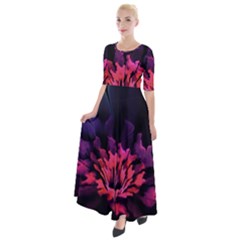 Floral Pink Fractal Painting Half Sleeves Maxi Dress