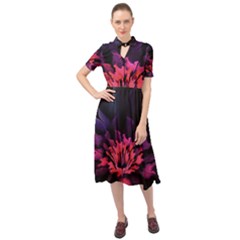 Floral Pink Fractal Painting Keyhole Neckline Chiffon Dress by Pakrebo