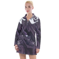 Purple Marble Digital Abstract Women s Long Sleeve Casual Dress