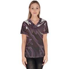 Purple Marble Digital Abstract Women s V-neck Scrub Top by Pakrebo