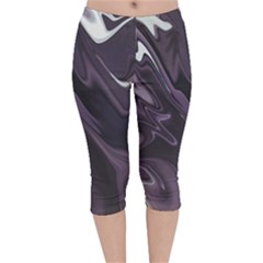 Purple Marble Digital Abstract Velvet Capri Leggings  by Pakrebo