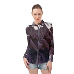 Purple Marble Digital Abstract Long Sleeve Chiffon Shirt