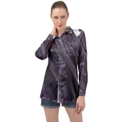 Purple Marble Digital Abstract Long Sleeve Satin Shirt