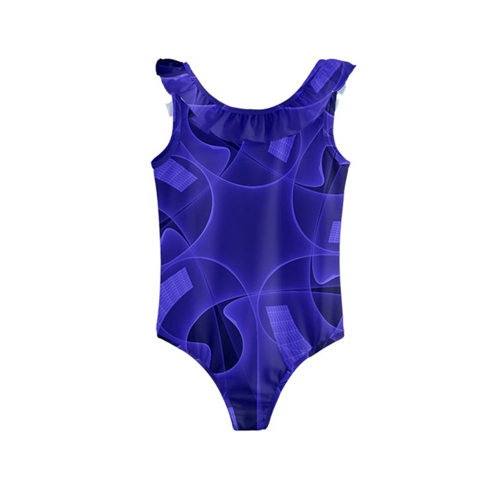 Fractal Blue Star Abstract Kids  Frill Swimsuit