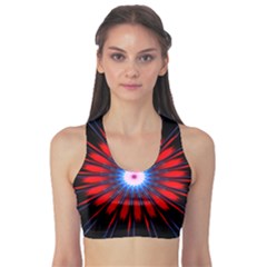 Red White Blue Burst Fractal Sports Bra by Pakrebo