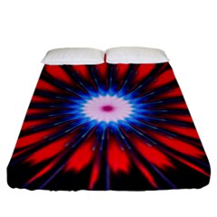 Red White Blue Burst Fractal Fitted Sheet (king Size) by Pakrebo