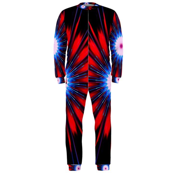 Red White Blue Burst Fractal OnePiece Jumpsuit (Men) 