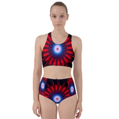 Red White Blue Burst Fractal Racer Back Bikini Set by Pakrebo