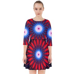 Red White Blue Burst Fractal Smock Dress by Pakrebo