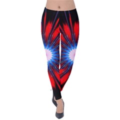 Red White Blue Burst Fractal Velvet Leggings by Pakrebo