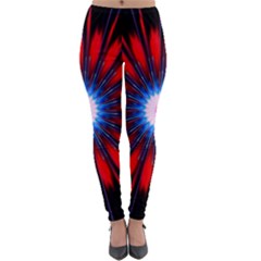 Red White Blue Burst Fractal Lightweight Velour Leggings by Pakrebo