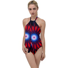 Red White Blue Burst Fractal Go With The Flow One Piece Swimsuit by Pakrebo