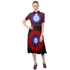 Red White Blue Burst Fractal Keyhole Neckline Chiffon Dress