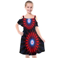 Red White Blue Burst Fractal Kids  Cut Out Shoulders Chiffon Dress