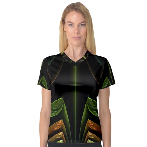 Fractal Texture Pattern Flame V-neck Sport Mesh Tee by Pakrebo