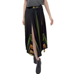 Fractal Texture Pattern Flame Velour Split Maxi Skirt