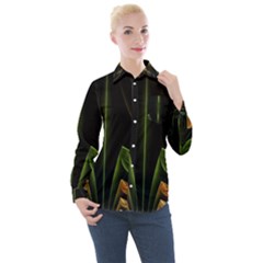 Fractal Texture Pattern Flame Women s Long Sleeve Pocket Shirt