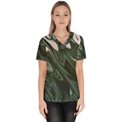 Green Marble Digital Abstract Women s V-neck Scrub Top by Pakrebo