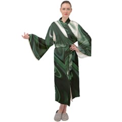 Green Marble Digital Abstract Maxi Tie Front Velour Kimono