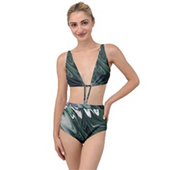 Green Marble Digital Abstract Tied Up Two Piece Swimsuit by Pakrebo