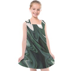 Green Marble Digital Abstract Kids  Cross Back Dress