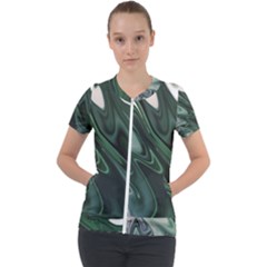 Green Marble Digital Abstract Short Sleeve Zip Up Jacket