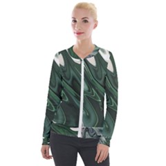 Green Marble Digital Abstract Velour Zip Up Jacket