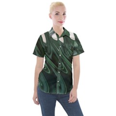 Green Marble Digital Abstract Women s Short Sleeve Pocket Shirt