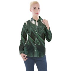 Green Marble Digital Abstract Women s Long Sleeve Pocket Shirt