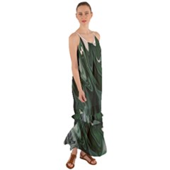 Green Marble Digital Abstract Cami Maxi Ruffle Chiffon Dress