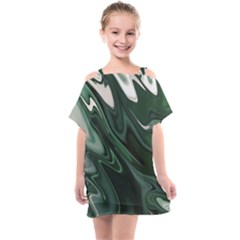 Green Marble Digital Abstract Kids  One Piece Chiffon Dress by Pakrebo