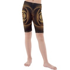 Fractal Copper Amber Abstract Kids  Mid Length Swim Shorts by Pakrebo