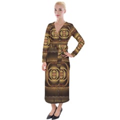 Fractal Copper Amber Abstract Velvet Maxi Wrap Dress