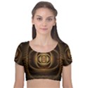 Fractal Copper Amber Abstract Velvet Short Sleeve Crop Top  View1