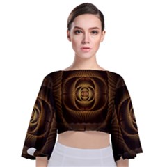 Fractal Copper Amber Abstract Tie Back Butterfly Sleeve Chiffon Top by Pakrebo