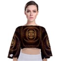 Fractal Copper Amber Abstract Tie Back Butterfly Sleeve Chiffon Top View1