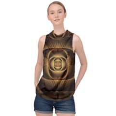 Fractal Copper Amber Abstract High Neck Satin Top by Pakrebo