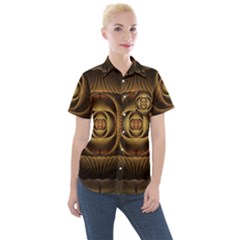 Fractal Copper Amber Abstract Women s Short Sleeve Pocket Shirt