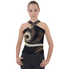 Fractal Background Pattern Curve Cross Neck Velour Top