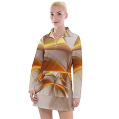 Abstract Gold White Background Women s Long Sleeve Casual Dress