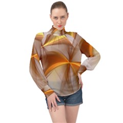 Abstract Gold White Background High Neck Long Sleeve Chiffon Top