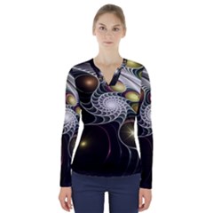 Fractal Bulbs Fantasy Curve V-neck Long Sleeve Top by Pakrebo