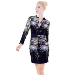 Fractal Bulbs Fantasy Curve Button Long Sleeve Dress by Pakrebo